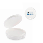 Vegan lip balm with SPF10 and vanilla flavour in round case white colour view with print area