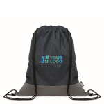 RPET drawstring backpack with leather detail at the base navy-blue colour view with print area