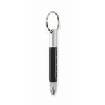 Multi-purpose keyring with black ink pen and tools black colour third view