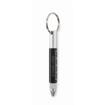 Multi-purpose keyring with black ink pen and tools black colour view with print area