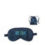 Soft polyester eye mask with matching drawstring pouch blue colour view with print area