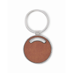 Round metal keyring with synthetic leather inlay brown colour