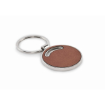 Round metal keyring with synthetic leather inlay brown colour second view