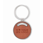 Round metal keyring with synthetic leather inlay brown colour view with print area