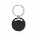 Round metal keyring with synthetic leather inlay black colour