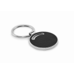 Round metal keyring with synthetic leather inlay black colour second view