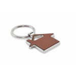 Metal keyring in the shape of a house with synthetic leather inlay brown colour second view