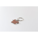 Metal keyring in the shape of a house with synthetic leather inlay brown colour third photographic view