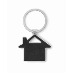 Metal keyring in the shape of a house with synthetic leather inlay black colour