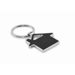 Metal keyring in the shape of a house with synthetic leather inlay black colour second view