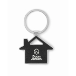 Metal keyring in the shape of a house with synthetic leather inlay black colour second view