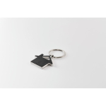 Metal keyring in the shape of a house with synthetic leather inlay black colour third photographic view