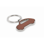 Metal keyring in the shape of a car with synthetic leather inlay brown colour second view