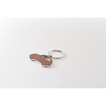 Metal keyring in the shape of a car with synthetic leather inlay brown colour third photographic view