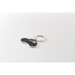 Metal keyring in the shape of a car with synthetic leather inlay black colour third photographic view