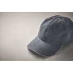 Washed cotton baseball cap with Velcro closure, 265 g/m2 blue colour second photographic view