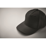 Polyester cap with ventilation holes and water-repellent finish black colour second photographic view