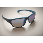 Sports sunglasses with mirrored lenses and coloured details turquoise colour fourth photographic view