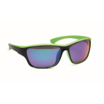 Sports sunglasses with mirrored lenses and coloured details lime colour