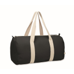 Travel bag with side compartment and natural colour details black colour