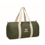 Travel bag with side compartment and natural colour details military green colour main view