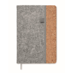 RPET felt and cork cover notebook with lined pages, A5 grey colour