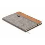 RPET felt and cork cover notebook with lined pages, A5 grey colour second view