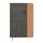 RPET felt and cork cover notebook with lined pages, A5 dark grey colour