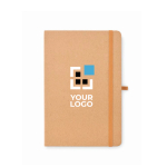 Plain notebook with sticky notes and internal cardholder, A5 beige colour view with print area