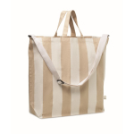 Beach bag with vertical stripes, handles, adjustable shoulder strap white colour