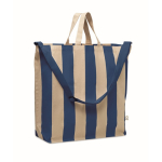 Beach bag with vertical stripes, handles, adjustable shoulder strap royal blue colour