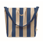 Beach bag with vertical stripes, handles, adjustable shoulder strap royal blue colour second view