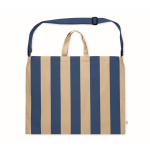 Beach bag with vertical stripes, handles, adjustable shoulder strap royal blue colour third view