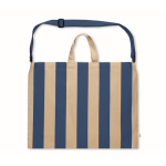 Beach bag with vertical stripes, handles, adjustable shoulder strap royal blue colour fourth view