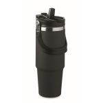 Double-walled cup with straw, spout, and carry handle, 850 ml black colour