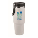 Double-walled cup with straw, spout, and carry handle, 850 ml white colour view with print area