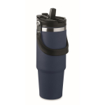 Double-walled cup with straw, spout, and carry handle, 850 ml navy-blue colour