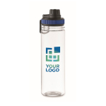 Transparent RPET bottle with lid and carry handle, 750 ml blue colour view with print area