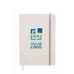 Notebook with elastic band and coloured bookmark, lined A5 pages silver colour view with print area