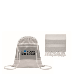 Drawstring backpack set with matching striped sarong, 180 g/m² grey colour view with print area