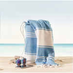 Drawstring backpack set with matching striped sarong, 180 g/m² turquoise colour ambient view