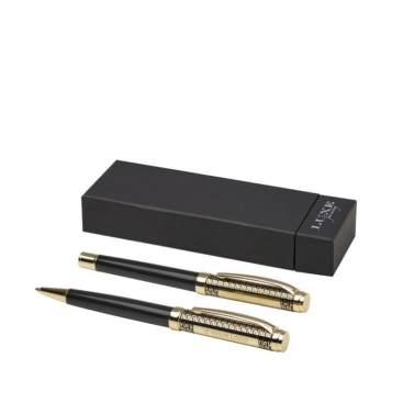 Pen and rollerball set with gold-plated chrome finish, blue ink