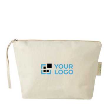 Large organic cotton toiletry bag with hand strap, 180 g/m²