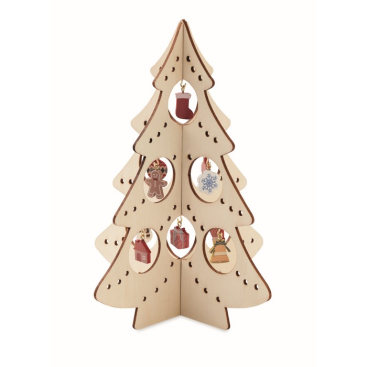 Small wooden Christmas tree with 10-piece decoration