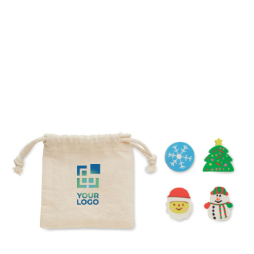 Set of 4 Christmas style erasers with cotton bag