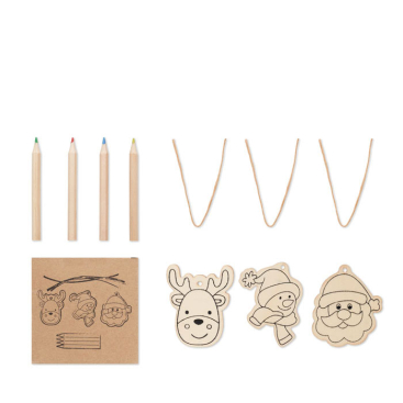 Colourable wooden Christmas ornaments for children