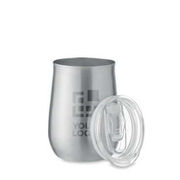 Recycled stainless steel logo mug with sliding lid, 500 ml