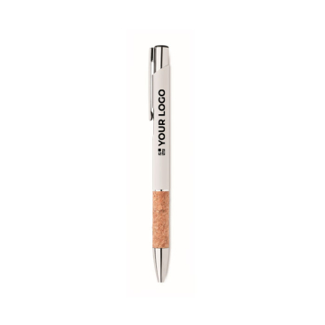 Retractable ballpoint pen with cork details and blue ink