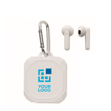 Wireless ABS earphones with carabiner to hang the case