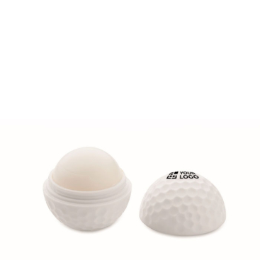 Golf ball shaped lip balm with vanilla aroma, SPF 10